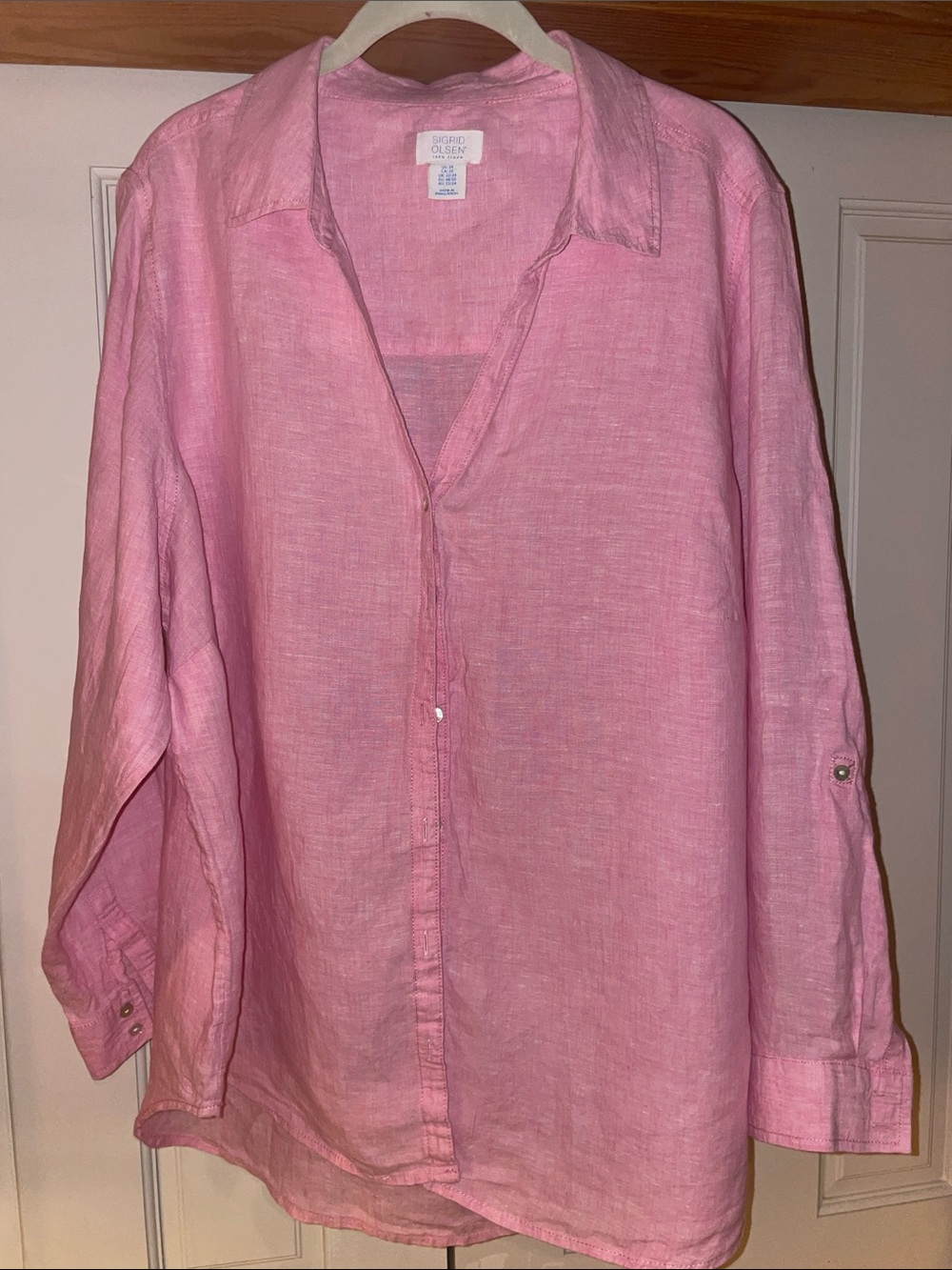 Sigrid Olsen Lightweight Pink Linen Button-Front Shirt